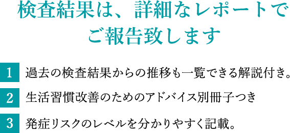 検査結果は、詳細なレポートでご報告致します